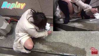 DLFF-115 Concrete pissing. Outdoor pee splashing by beautiful girls. #1